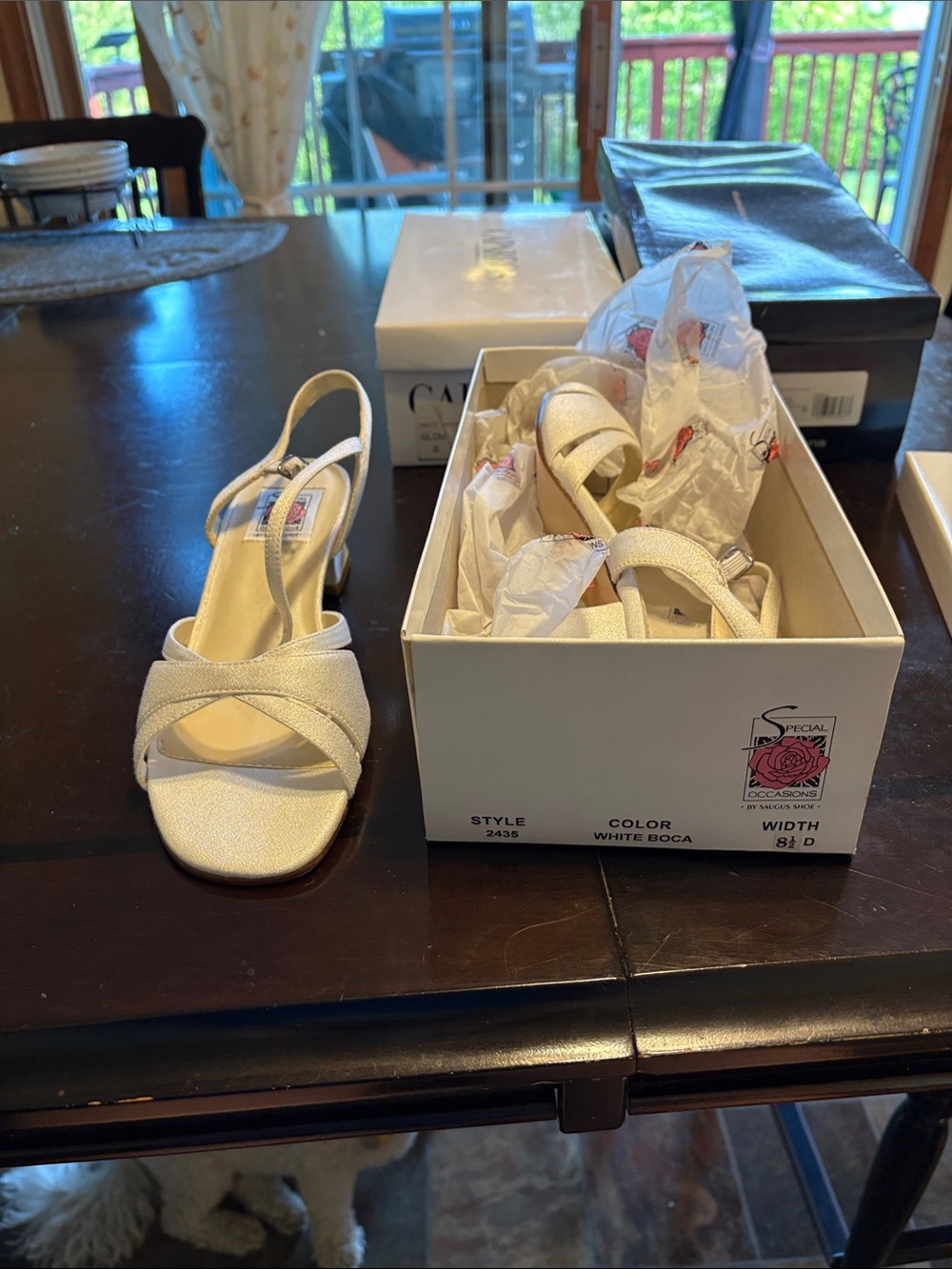 Special Occasions by Saugus Shoe White Crisscross Slingback Heels